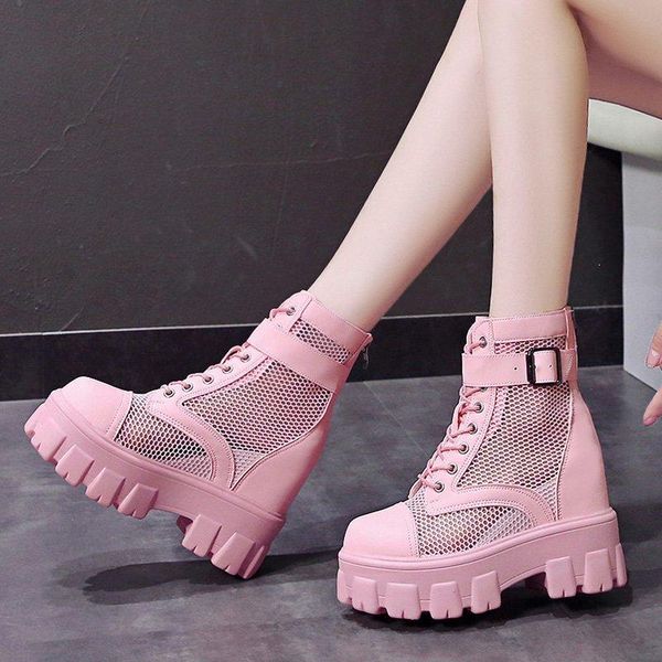 

boots rimocy 2021 autumn womens breathable mesh platform fashion height increasing ankle woman thick bottom casual shoes, Black