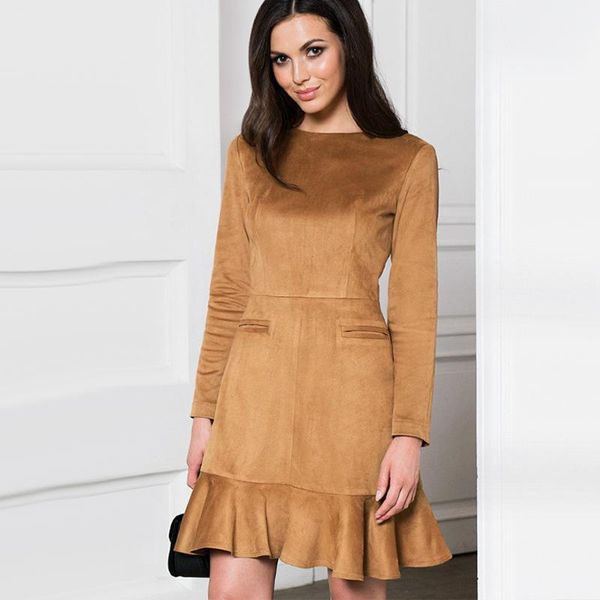 

casual dresses winter ruffles vintage dress women long sleeve o neck elegant party 2021 fashion velvet vestidos, Black;gray