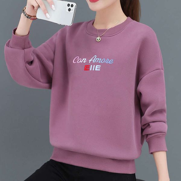 

women's sweater with plush thickened and loose korean version fall / 2020 new fashionable foreign style round neck versatile winter, Black