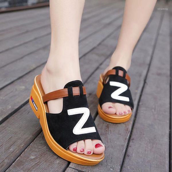 

students sandals women's summer wedge high heel shoes thick bottomed slides women fish mouth slippers platform daily beach shoes1, Black