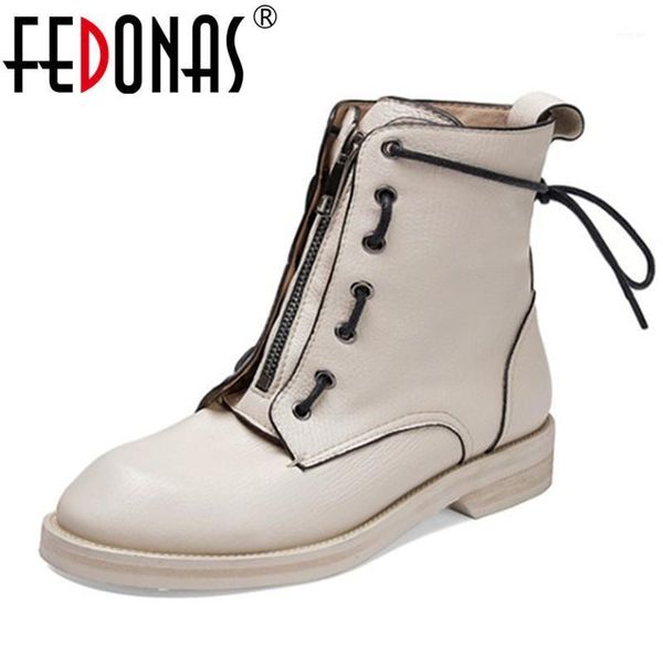 

boots fedonas casual short women genuine leather autumn winter warm ankle woman round toe front zipper basic short1, Black