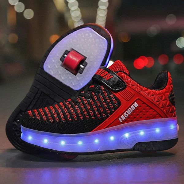 

New Pink USB Charging Fashion Girls Boys LED Light Roller Skate Shoes For Children Kids Sneakers With Wheels Two wheels led shoe #cm4t