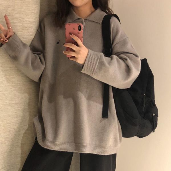

new fashion instagram loose women knitted pullover polos shirt black sweater embroidery long sleeve sweaters autumn winter 2021, White;black