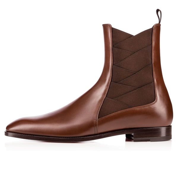 

red bottom designers men's boot brians knight boots genuine leather + elastic flats leather shoes gentleman wedding part, Black