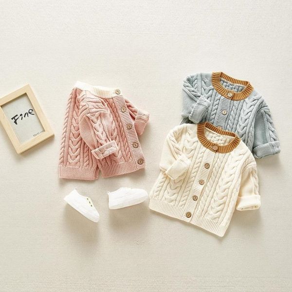 

autumn newborn baby boys girls sweater coats cotton knitted solid cardigan button jacket boys girls infant outwear y200901, Blue