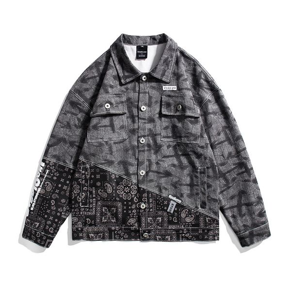 

fashion classic 2021 spring new cashew mosaic lapel print coat men's guochao leisure jacket, Black;brown
