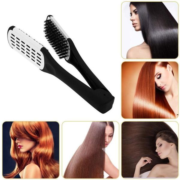 

hair brushes double sided hairdressing brush clamp natural ceramic plywood straightening comb fibre styling care tools straightener, Silver