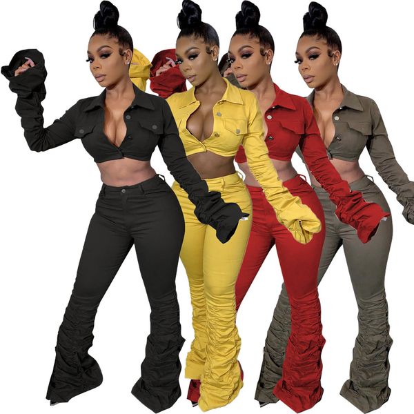 

tracksuits stacked leggings stacked sweatpants women two piece set crop + flare pants stacked joggers bell bottom pants112, Gray