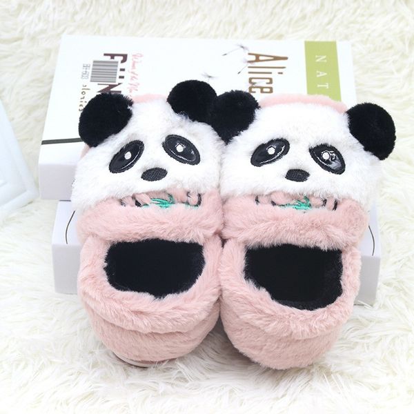 

panda slippers cute animal print girl slippers soft and warm plush children' slippers winter boots socks 2-7 years old children q1214, Black;grey