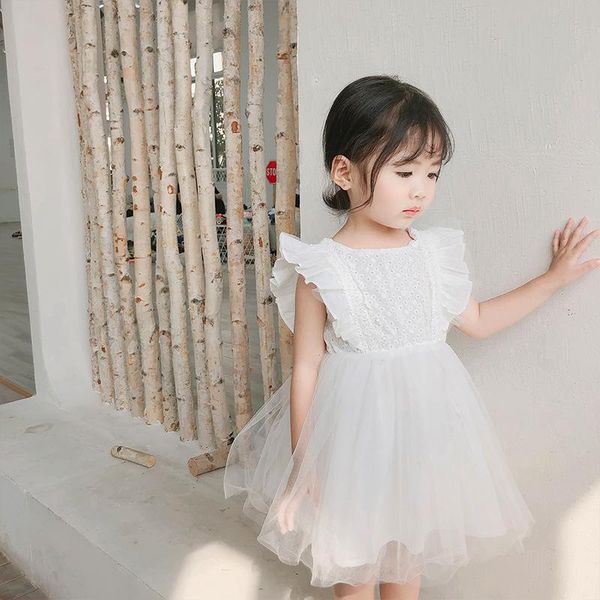 

girl's dresses elegant lace white tulle flower girl ruffled sleeveless princess dress for party wedding high low beach baby clothes, Red;yellow