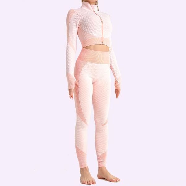 

yoga outfits sportswear zipper seamless long sleeve women's set hip lift breathable gym workout fitness clothes clothing1, White;red