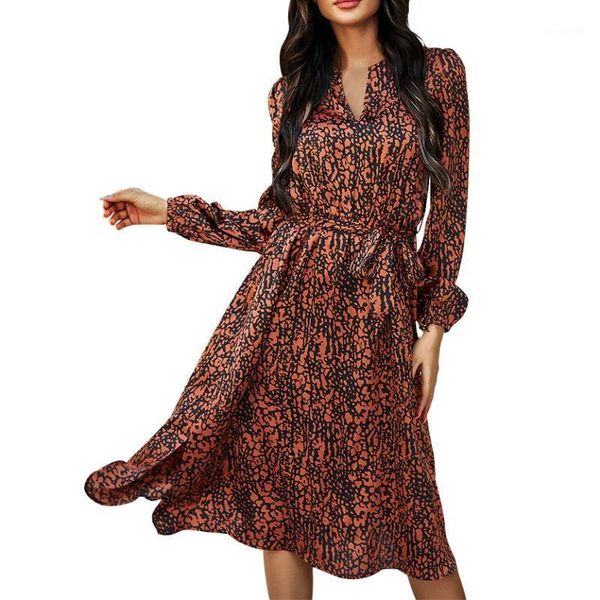 

ladies retro printed dress leopard print high-waisted slim casual soft comfortable dresses vestidos1, Black;gray