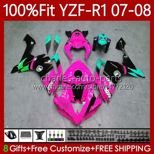 OEM-Verkleidungsset für Yamaha 100 % passend für YZF-R1 YZF1000 YZF R1 Shark Rose 2007–2008 Karosserie 91Nr.172 YZF-1000 YZF R 1 1000 CC YZFR1 07 08 1000CC 2007 2008 Spritzguss-Karosserie