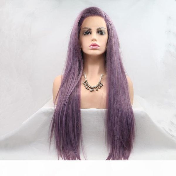 

dark purple heat resistant wig for black women glueless realistic natural looking long straight lace front purple synthetic wigs