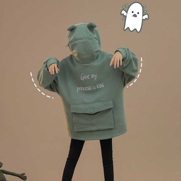 

sweatshirt harajuku hoodies kawaii autumn 2020 loose long femme hoodie for fall sleeve frog women fakkb