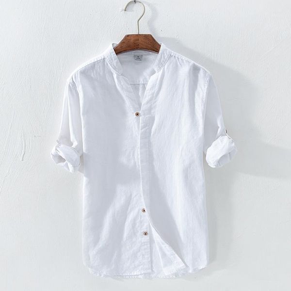 

vintage linen shirts men comfortable breathable natural linen casual shirt half sleeve thin 2020 new1, White;black