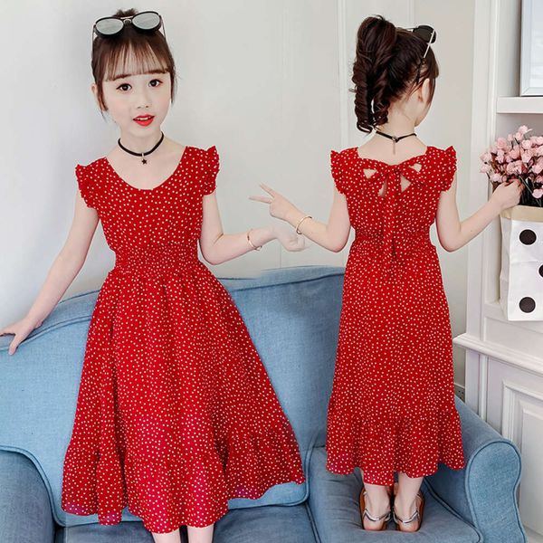 

dot girls' summer new drs chiffon bohemian holiday sanya beach skirt thailand, Red;yellow