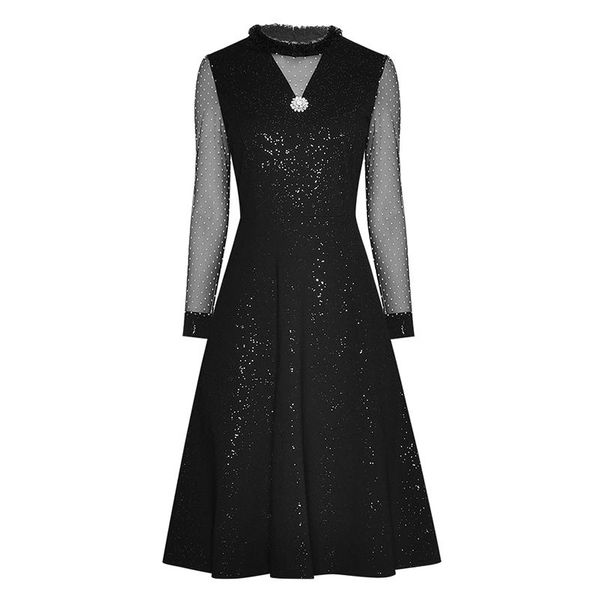 

2020 runway dress women's dot shimmer dress, Black;gray