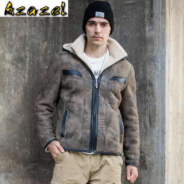 

men jacket genuine sheep shearling coat real sheepskin motorcycle jackets 2020 men's clothing thick ropa hombre lxr390, Black