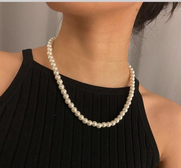 

chokers beaded necklace for women white imitation pearl handmade girl gifts the year, Golden;silver
