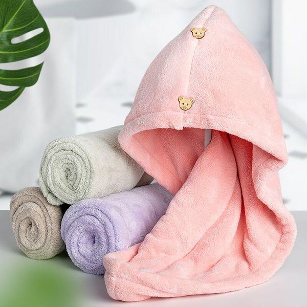 

hair towel wrap turban microfiber drying bath shower head towel with buttons, quick dryer, dry hair hat, wrapped bath cap caps