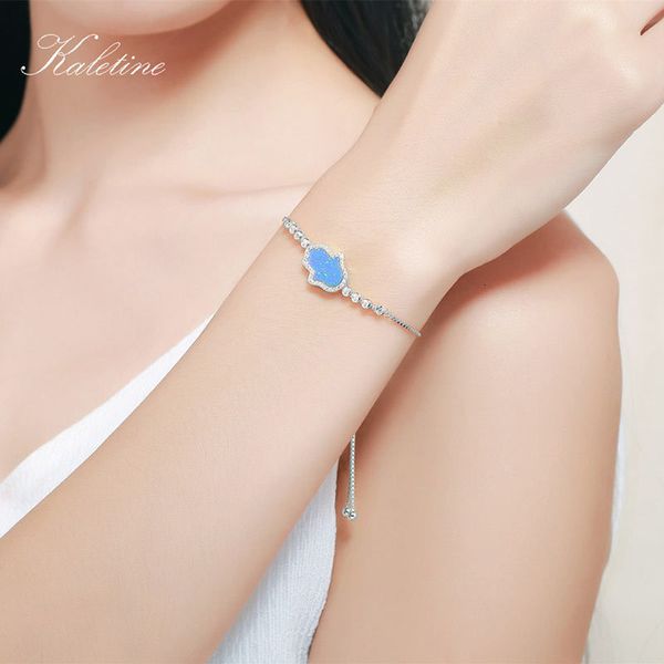 

925 sterling silver lucky hamsa hand genuine of fatima blue white opal mop eye bracelets for women jewelry lj201020, Golden;silver