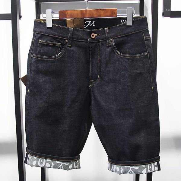 

japanese-style retro original cattle important primary color casual men's jeans shorts loose straight shorts men1, Blue
