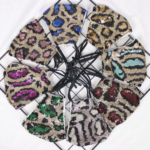 

designer blingbling leopard print masks fashion sequin paillette luxury mask washable reusable mascarilla protecti