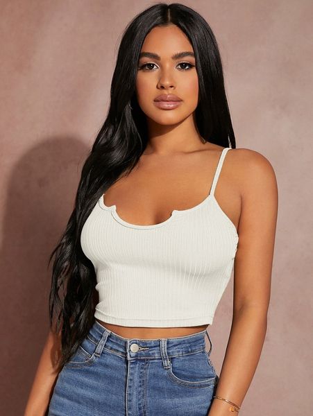 

sxy notch neck rib-knit cami crop 147r#, White