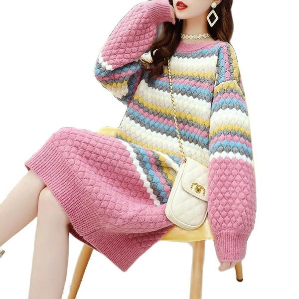 

2021 new women's length meads blouses dress autumn/winter 2021new in the loose korean style and fine japanese knit base dressed 2jfg, White;black