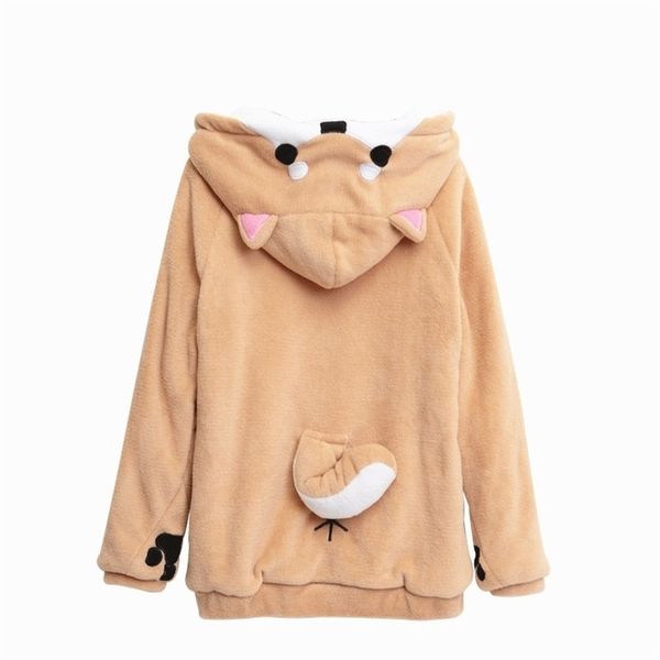

shiba inu doge kawaii lovely velvet long-sleeved hooded plush coat cartoon anime style warm lady winter sweatshirt christmas 201030, Black