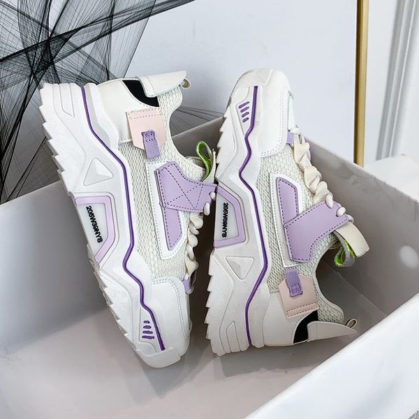 

women platform chunky sneakers 2020 autumn designers fashion lace up casual woman breathable old dad shoes ladies purple