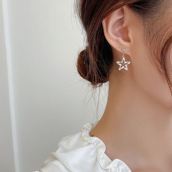 

design zircon star women's simple fashion bow pendant earrings, Silver