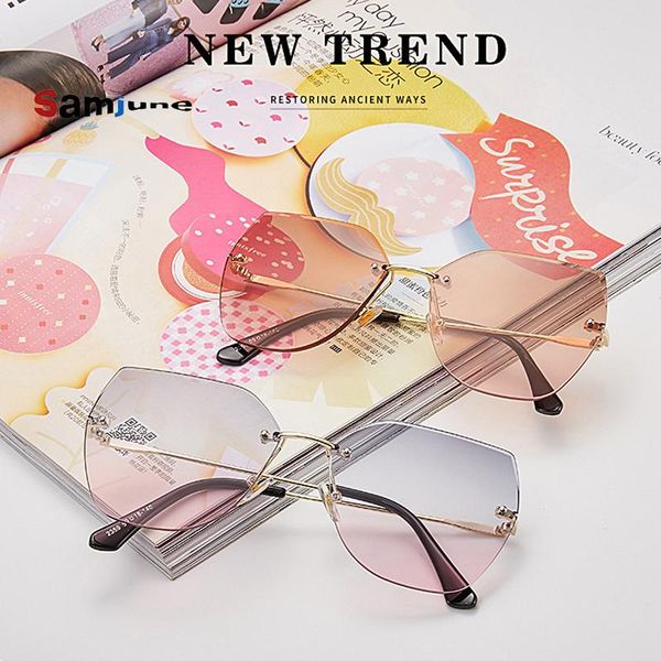 

samjune female frameless glasses for women designer oversize brand sun shades glasses sunglasses ninwe