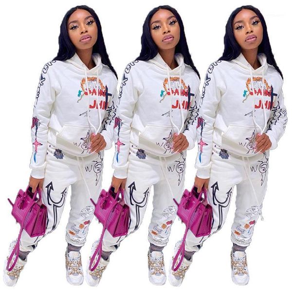 

graffiti streetwear two 2 piece set women tracksuit female white black hoodies pants women matching sets outfits sweatsuit1, Gray