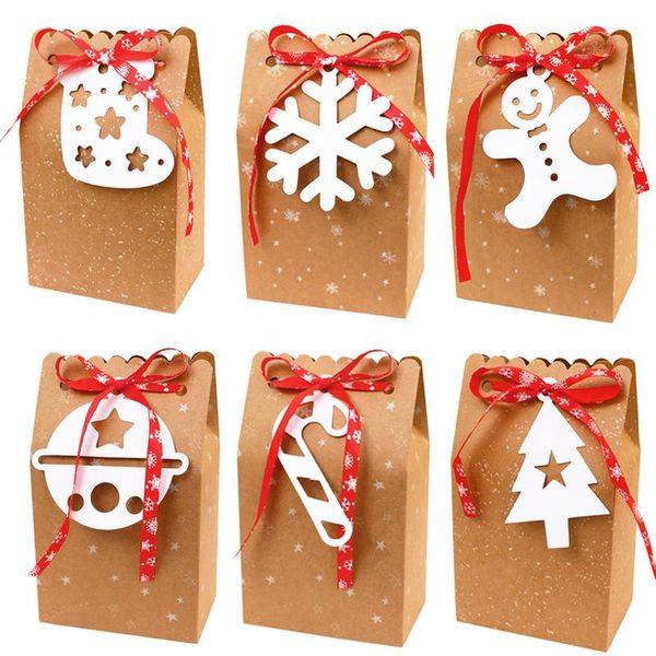 

gift wrap 2pcs christmas boxes kraft paper bag with snowflake ribbon year cookie candy tag xmas party favor bags