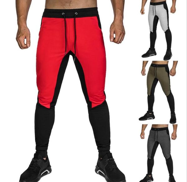 

men's pants men clothing patchwork tights sportswear drawstring slim traning sports for casual wear jogging, Black
