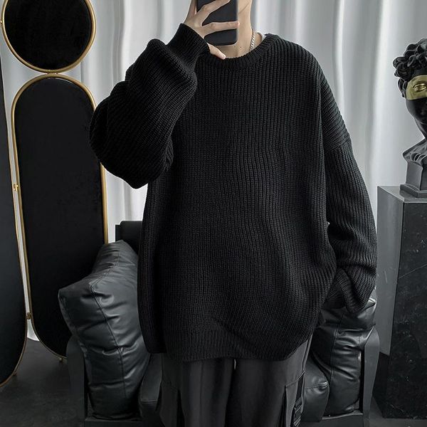 

men's sweaters autumn winter sweater warmth fashion retro casual knitted pullover men loose korean knitting mens clothes -2xl, White;black