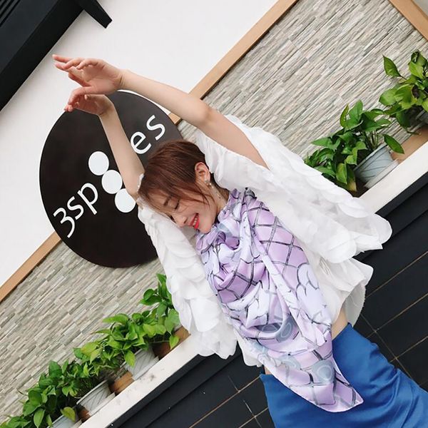 

vintage tassel scarves imitated silk fabric printing fashion woman seaside holiday sunscreen beach lady shawl female 2020, Blue;gray