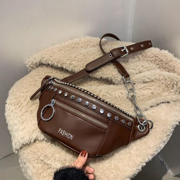 

pu leather waist bags for women 2021 small solid color shoulder simple bag lady chest crossbody handbags chain bag