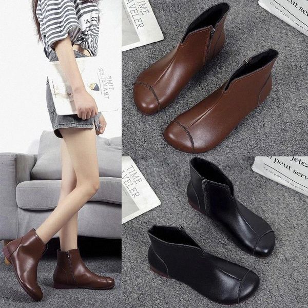 

2020 winter retro ankle boots black woman shoes national flat boot grandmather comfortable ladies shoes brown botas mujer 8760n #eq0j