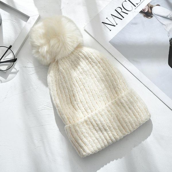 

beanie/skull caps colorful winter knitted hats for women female woolen pompom poms ball thickened lining warm beanies skullies cap bonnet go, Blue;gray