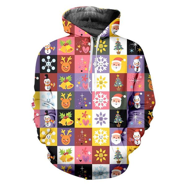 

3d printed christmas grid stitching sweatshirts plus size men/women's funny hoodies cartoon xmas party pullover, Black