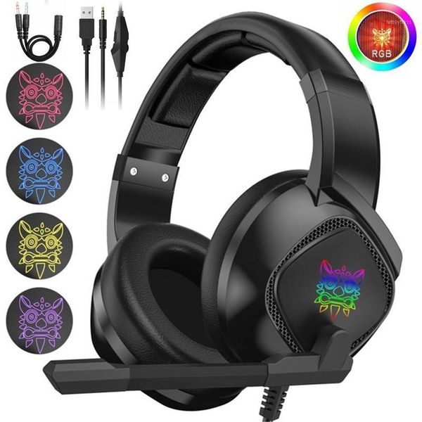 

k19 head-mounted professional gaming headset rgb colorful lighting with mic for pc phone ps4 xbox switch gamer wired headphone1