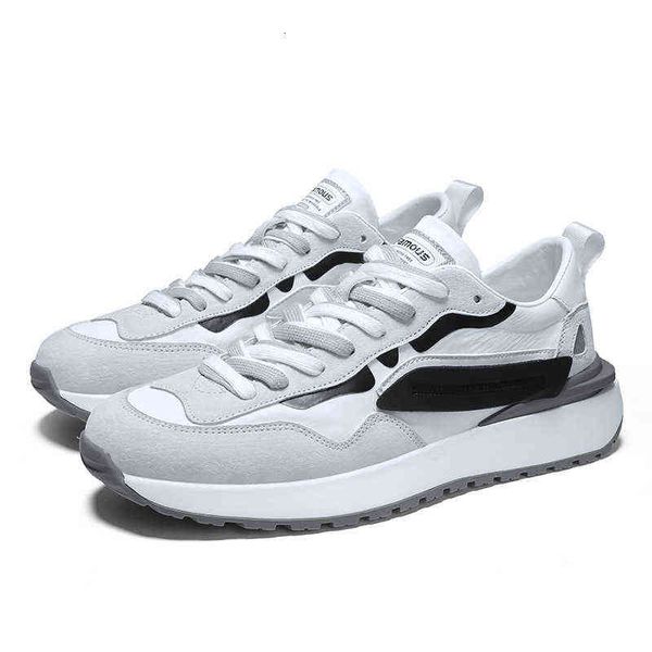 

men's shoes spring and autumn trend leisure thick soled sports leather breathable korean versatile casual cloth, Black