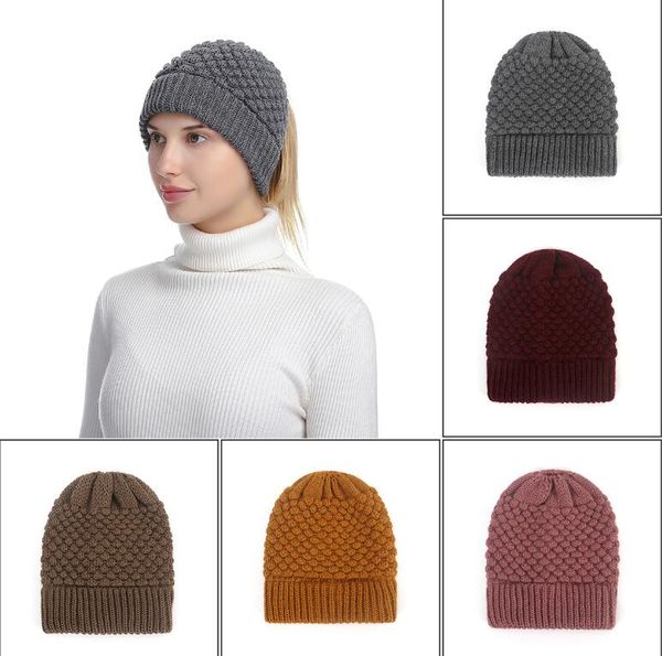 

women winter autumn horsetail hat soft comfortable knit beanie keep warm wool cap slouchy caps ponytail cap headwear accessories for home in, Blue;gray