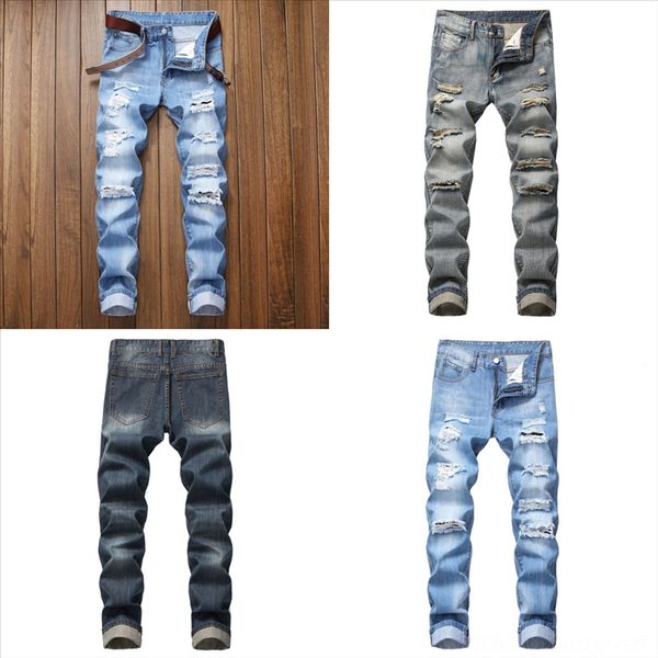 

bflgf men jeans letter mens big size loose ankle-length hole printed wide leg style true religious man jeans trousers korean denim casual, Black