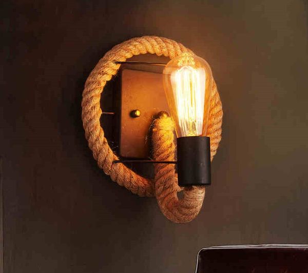 Moderne Hanfseil-LED-Wandleuchte, industrielle Dekorbeleuchtung, Loft-Wandleuchte für Zuhause, Spiegellicht, Bar, Café, Vintage-Leuchten