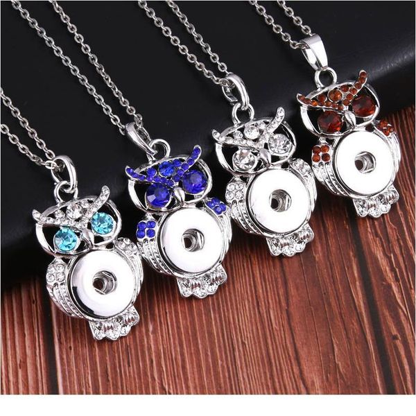 

boom life new owl snap jewelry buttons necklaces link chain 60cm with crystal pendant fit 18mm snap buttons bbyxar, Silver
