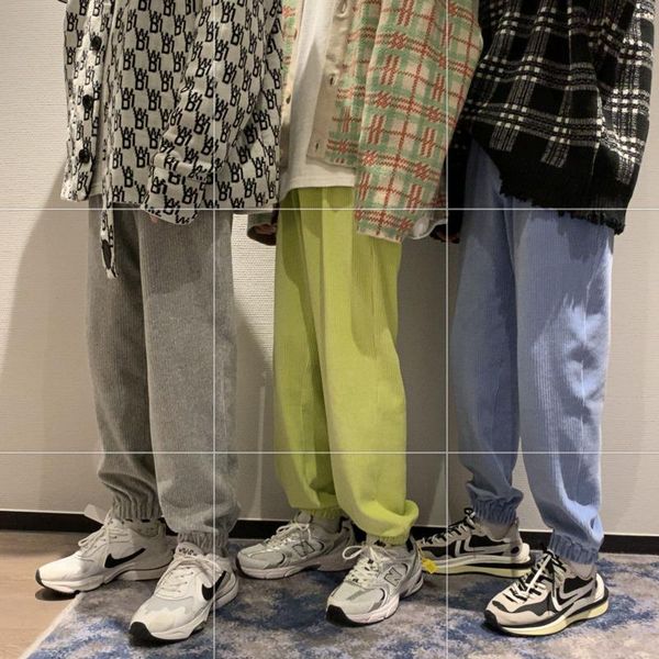 

autumn and winter cotton corduroy pants men's fashion retro casual pants men streetwear loose hip-hop straight mens s-2xl, Black